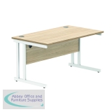 Polaris Rectangular Double Upright Cantilever Desk 1400x800x730mm Canadian Oak/White KF822300