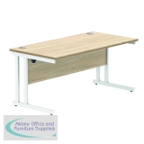 Polaris Rectangular Double Upright Cantilever Desk 1600x800x730mm Canadian Oak/White KF822310