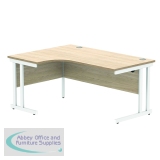 Polaris Left Hand Radial Double Upright Cantilever Desk 1600x1200x730mm Canadian Oak/White KF822320