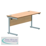 Astin Rectangular Single Upright Cantilever Desk 1400x600x730mm Norwegian Beech/Silver KF824251