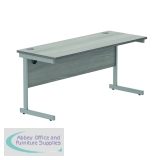 Polaris Rectangular Single Upright Cantilever Desk 1600x600x730mm Alaskan Grey Oak/Silver KF882341