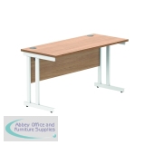 Polaris Rectangular Double Upright Cantilever Desk 1400x600x730mm Norwegian Beech/White KF882345