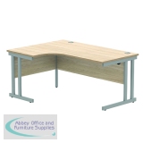 Polaris Left Hand Radial Double Upright Cantilever Desk 1600x1200x730mm Canadian Oak/Silver KF882346