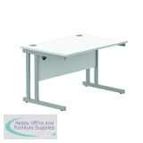 Polaris Rectangular Double Upright Cantilever Desk 1200x800x730mm Arctic White/Silver KF882347