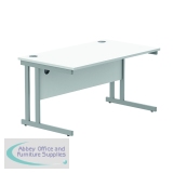 Polaris Rectangular Double Upright Cantilever Desk 1400x800x730mm Arctic White/Silver KF882348