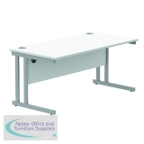 Polaris Rectangular Double Upright Cantilever Desk 1600x800x730mm Arctic White/Silver KF882349