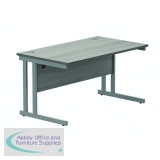 Polaris Rectangular Double Upright Cantilever Desk 1400x800x730mm Alaskan Grey Oak/Silver KF882364