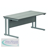 Polaris Rectangular Double Upright Cantilever Desk 1600x800x730mm Alaskan Grey Oak/Silver KF882365