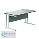 Polaris Rectangular Double Upright Cantilever Desk 1400x800x730mm Alaskan Grey Oak/White KF882370