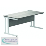 Polaris Rectangular Double Upright Cantilever Desk 1600x800x730mm Alaskan Grey Oak/White KF882371