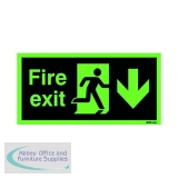 Safety Sign Niteglo Fire Exit Running Man Arrow Down Self-Adhesive 150x450mm NG28A/S