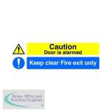 Safety Sign Caution Door is Alarmed Keep Clear Fire Exit Only Self-Adhesive 150x450mm SR72031