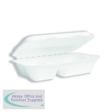 Vegware Bagasse Takeaway Box 2 Compartment 9x6 inch White (Pack of 200) B002